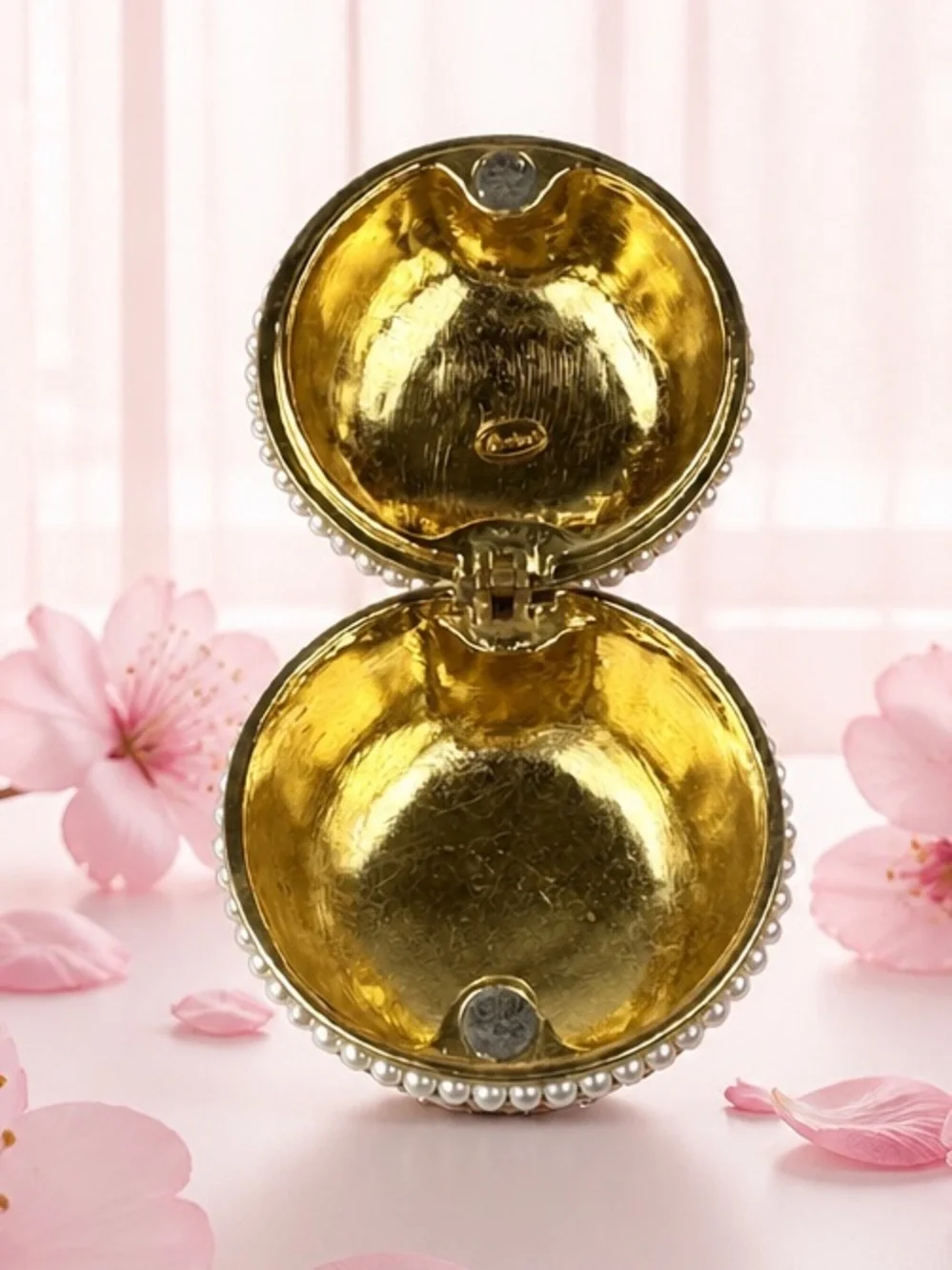 Vintage Rucinni Enamel Pink Apple Blossom Trinket Box With Swarovski Crystals